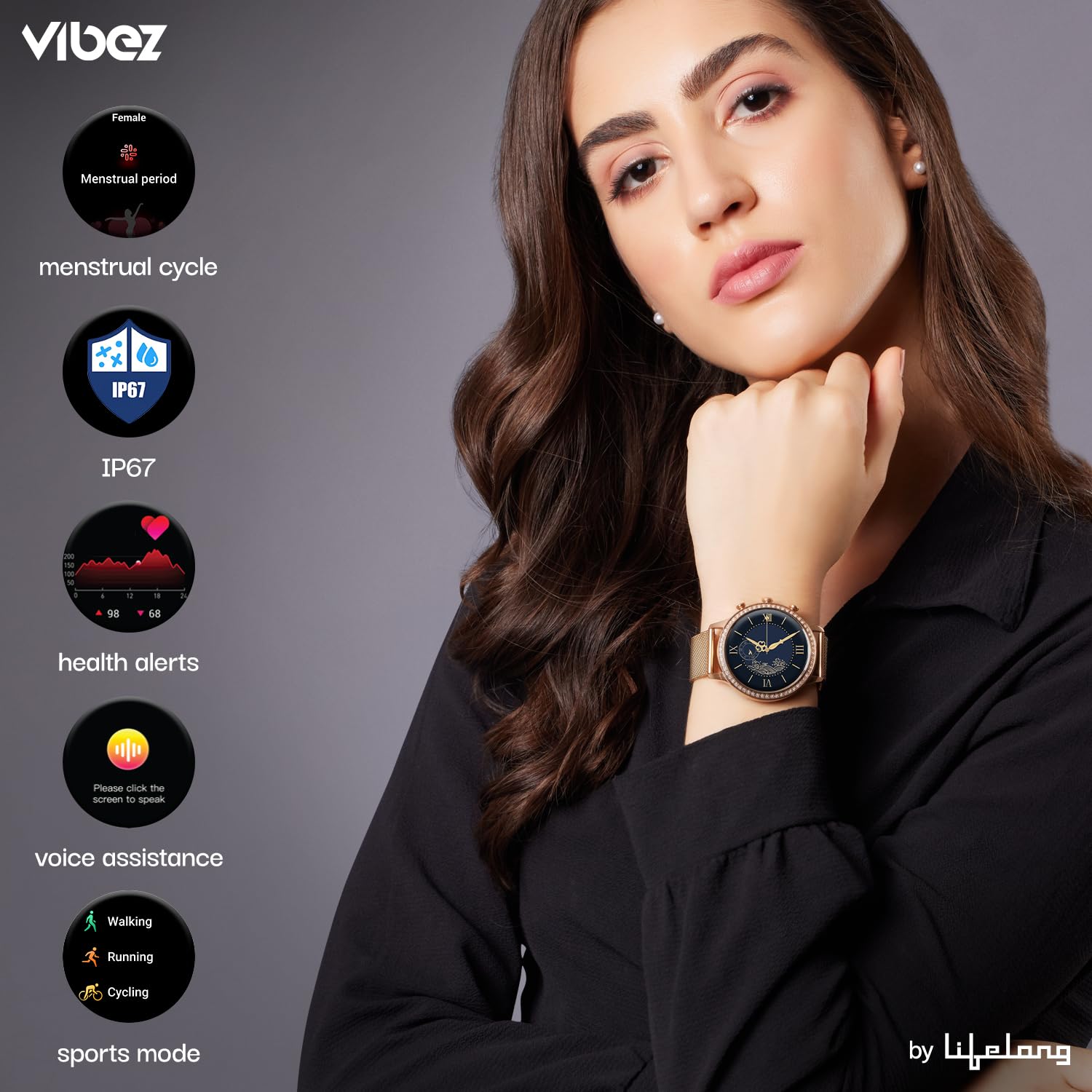 Vibez by Lifelong Jewel Smartwatch for Women, inch HD Display